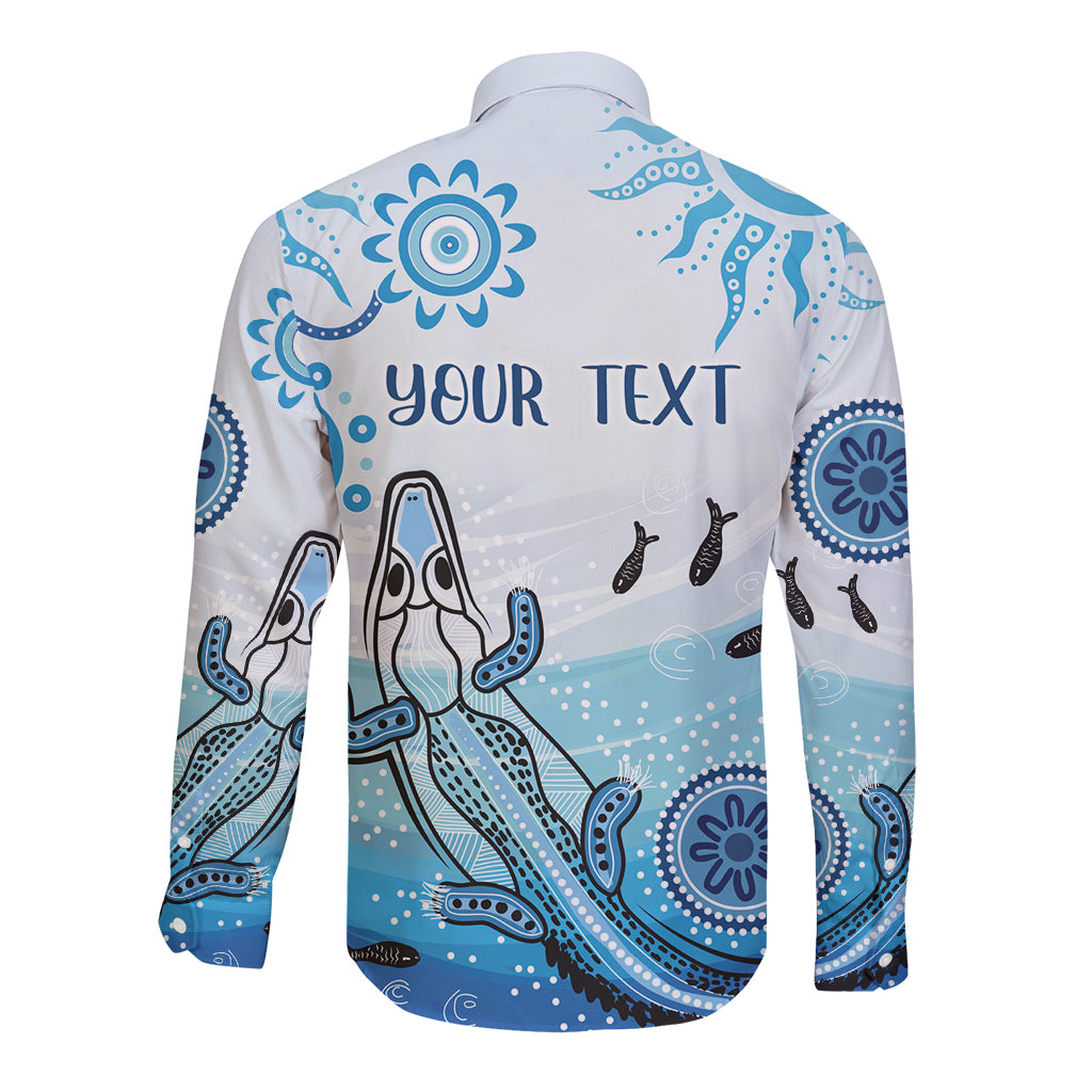 Personalised Keep the Fire Burning NAIDOC 2024 Long Sleeve Button Shirt Aboriginal Dot with Crocodile