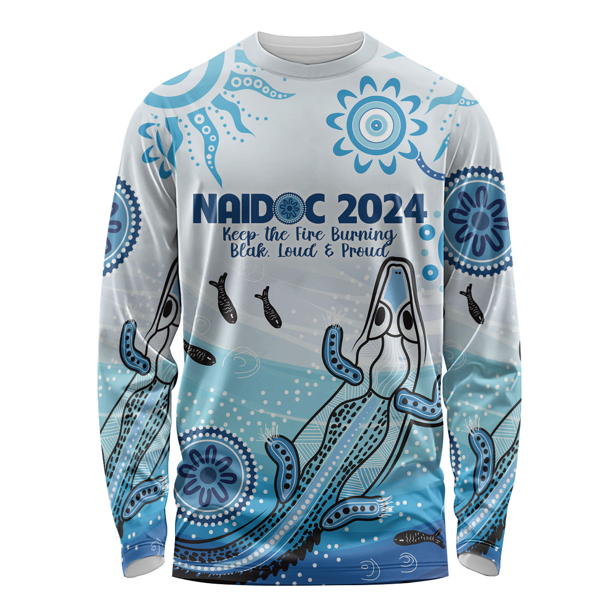 Personalised Keep the Fire Burning NAIDOC 2024 Long Sleeve Shirt Aboriginal Dot with Crocodile