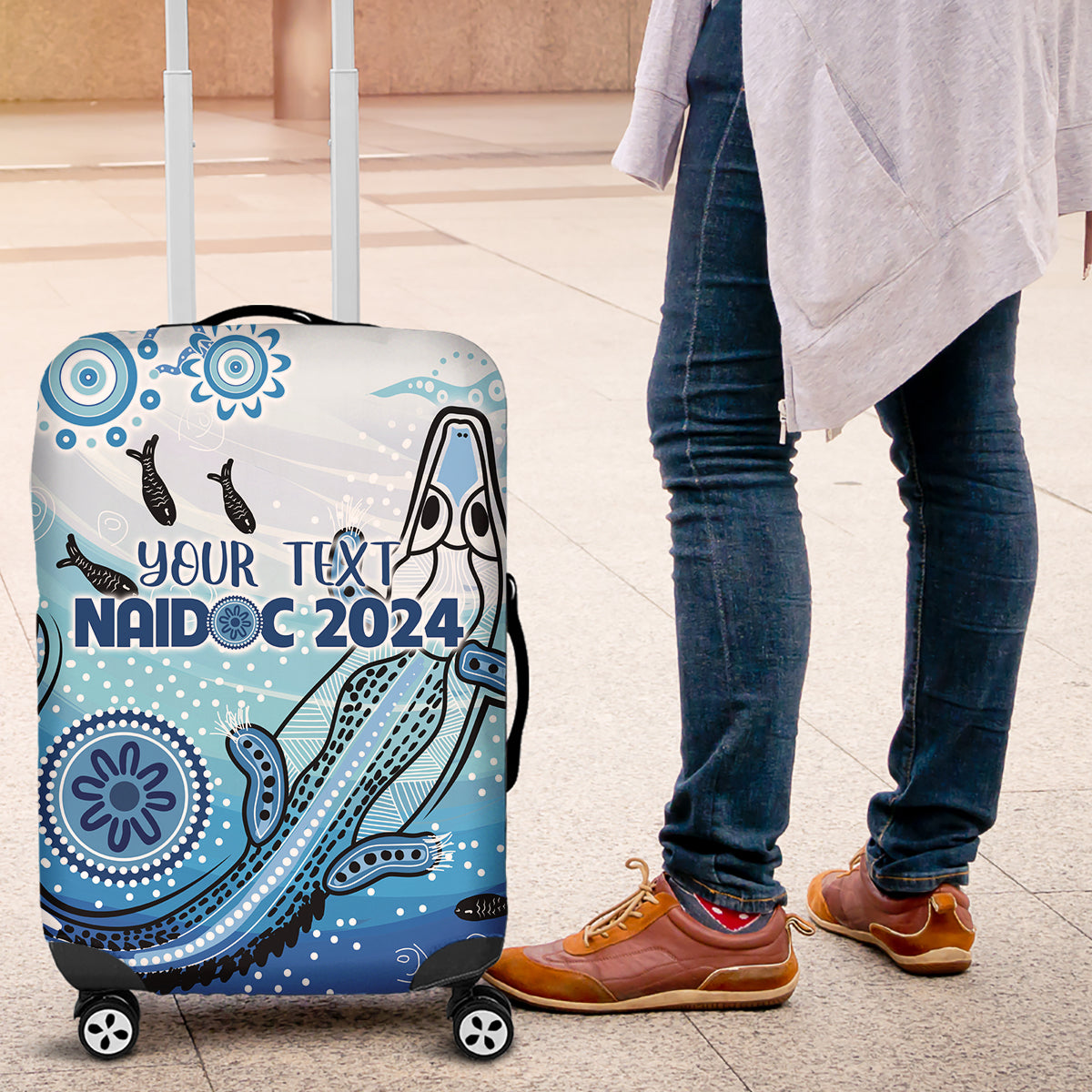 Personalised Keep the Fire Burning NAIDOC 2024 Luggage Cover Aboriginal Dot with Crocodile