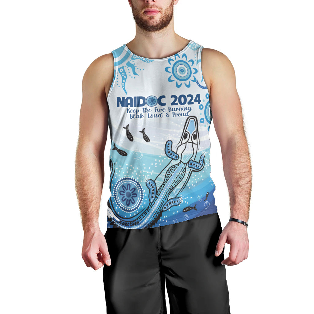 Personalised Keep the Fire Burning NAIDOC 2024 Men Tank Top Aboriginal Dot with Crocodile