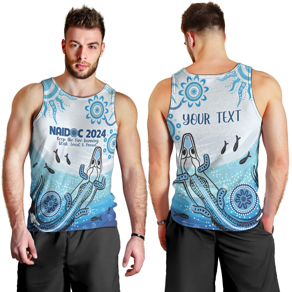 Personalised Keep the Fire Burning NAIDOC 2024 Men Tank Top Aboriginal Dot with Crocodile