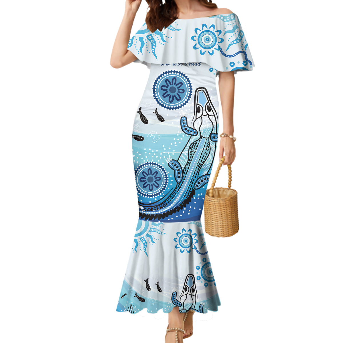 Personalised Keep the Fire Burning NAIDOC 2024 Mermaid Dress Aboriginal Dot with Crocodile