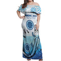 Personalised Keep the Fire Burning NAIDOC 2024 Off Shoulder Maxi Dress Aboriginal Dot with Crocodile