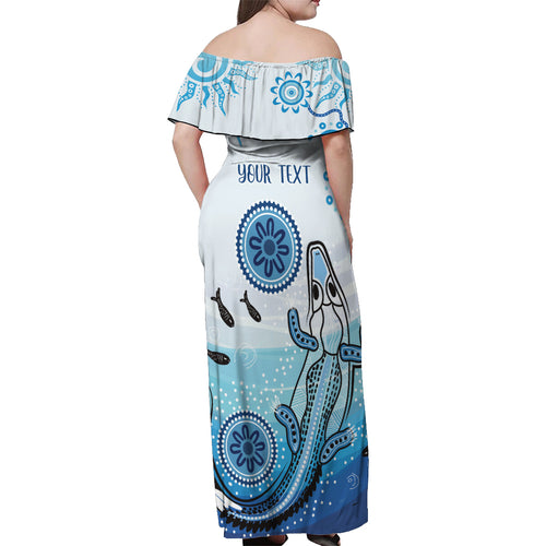 Personalised Keep the Fire Burning NAIDOC 2024 Off Shoulder Maxi Dress Aboriginal Dot with Crocodile
