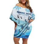 Personalised Keep the Fire Burning NAIDOC 2024 Off Shoulder Short Dress Aboriginal Dot with Crocodile