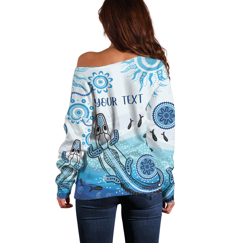 Personalised Keep the Fire Burning NAIDOC 2024 Off Shoulder Sweater Aboriginal Dot with Crocodile