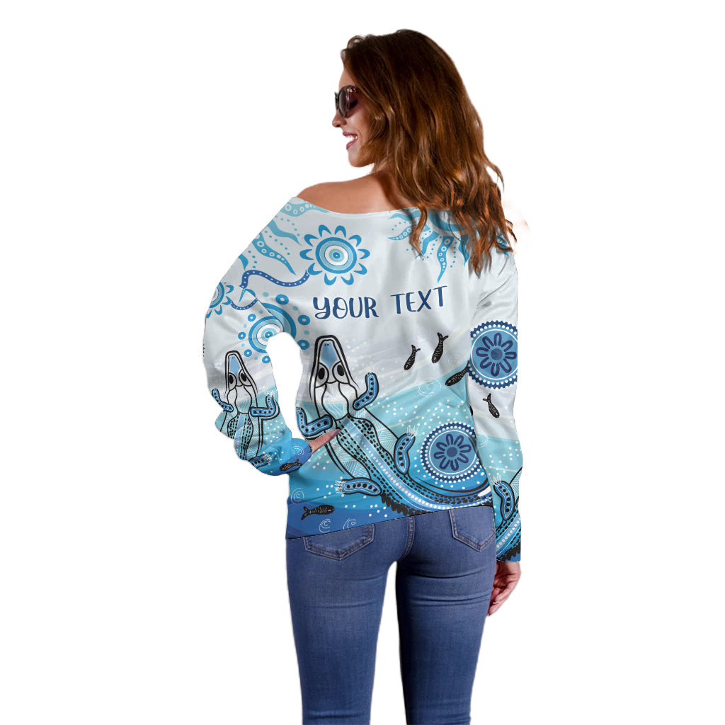 Personalised Keep the Fire Burning NAIDOC 2024 Off Shoulder Sweater Aboriginal Dot with Crocodile