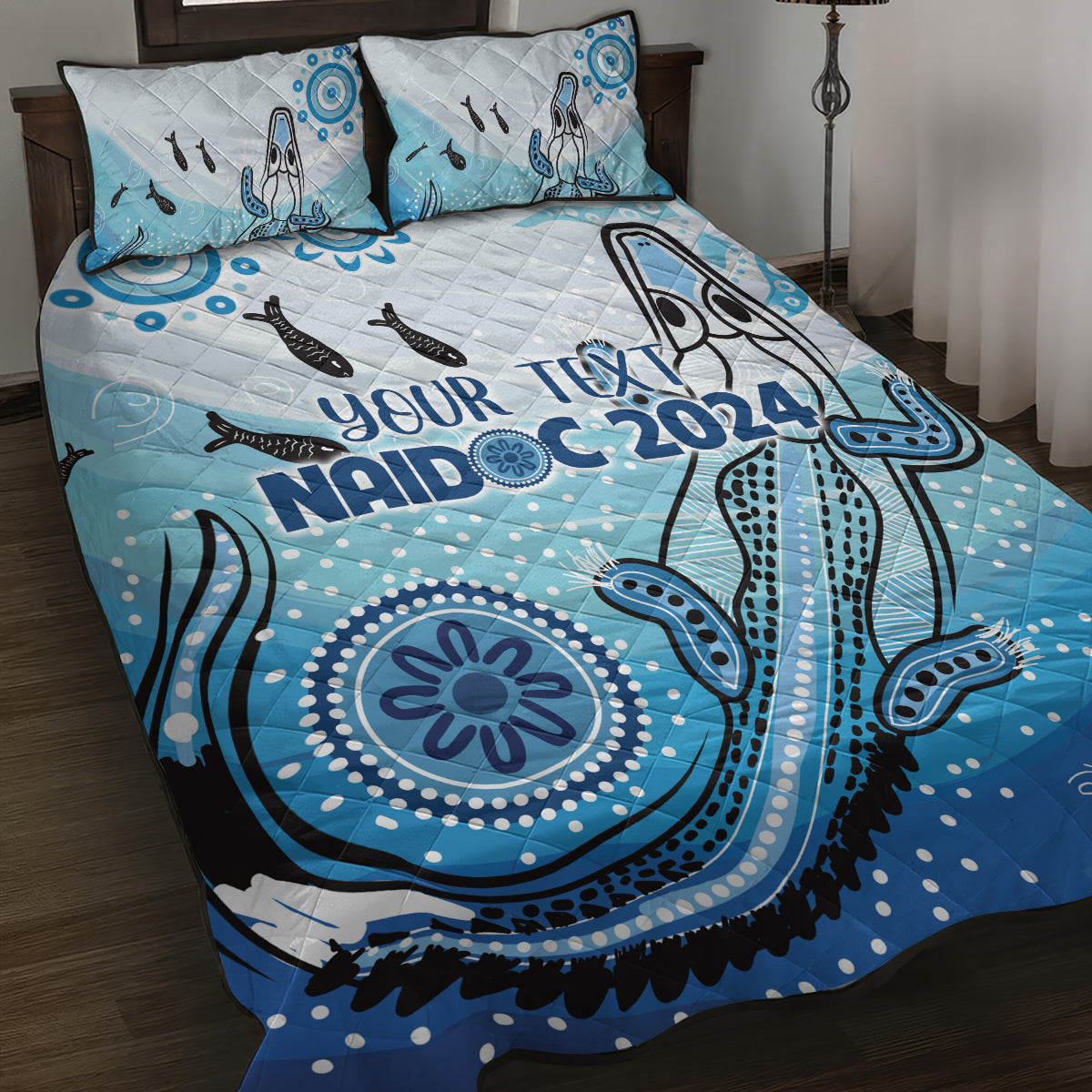 Personalised Keep the Fire Burning NAIDOC 2024 Quilt Bed Set Aboriginal Dot with Crocodile