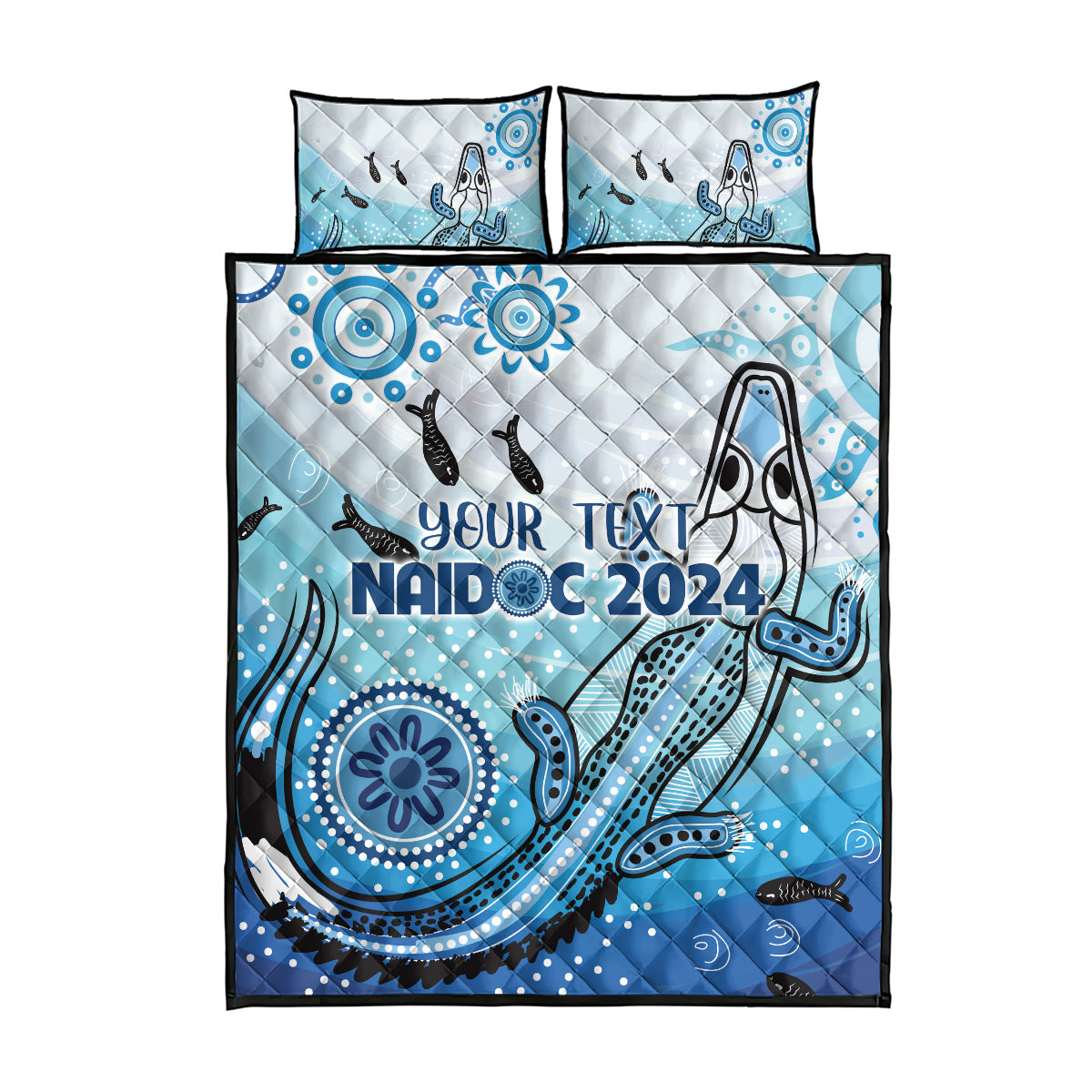 Personalised Keep the Fire Burning NAIDOC 2024 Quilt Bed Set Aboriginal Dot with Crocodile