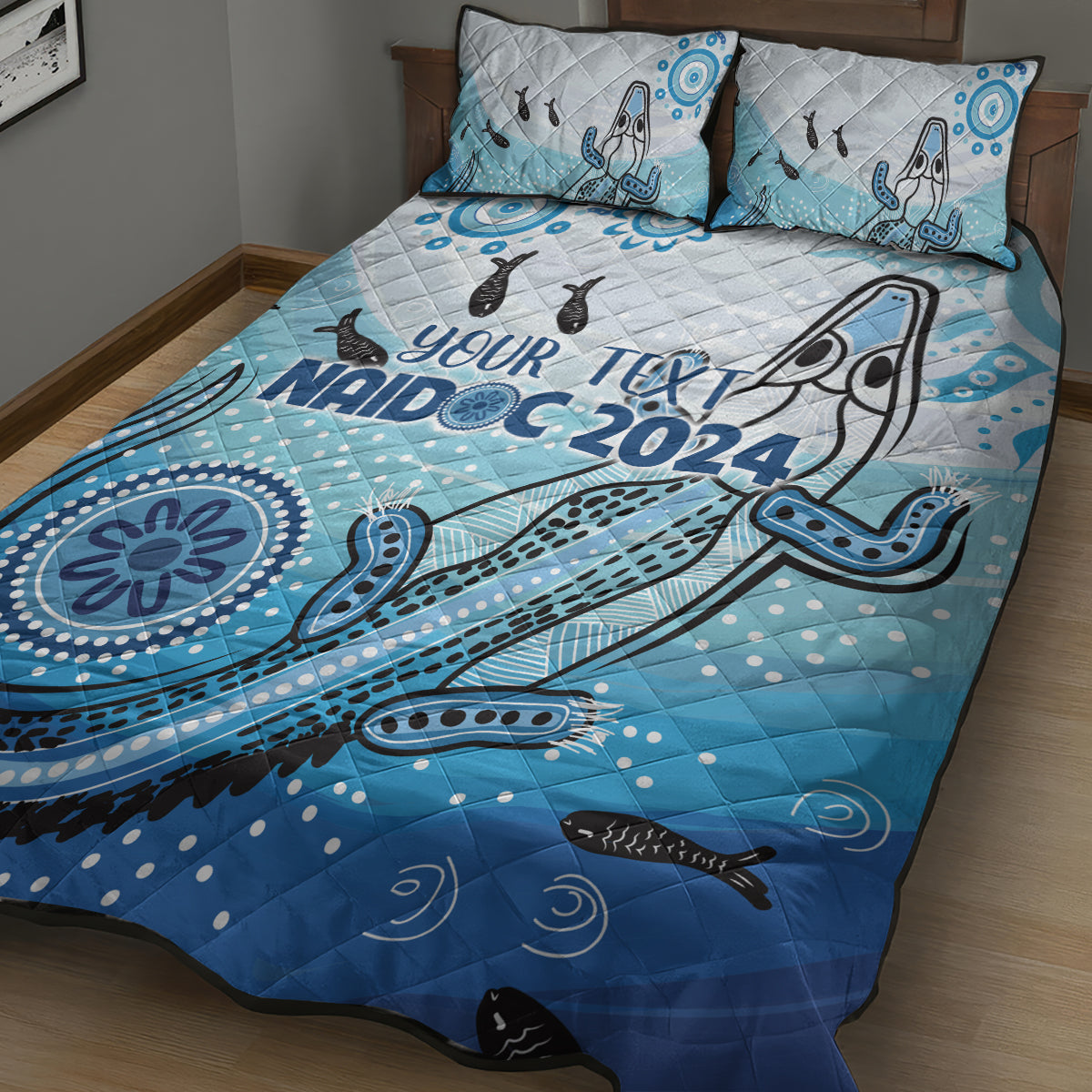 Personalised Keep the Fire Burning NAIDOC 2024 Quilt Bed Set Aboriginal Dot with Crocodile