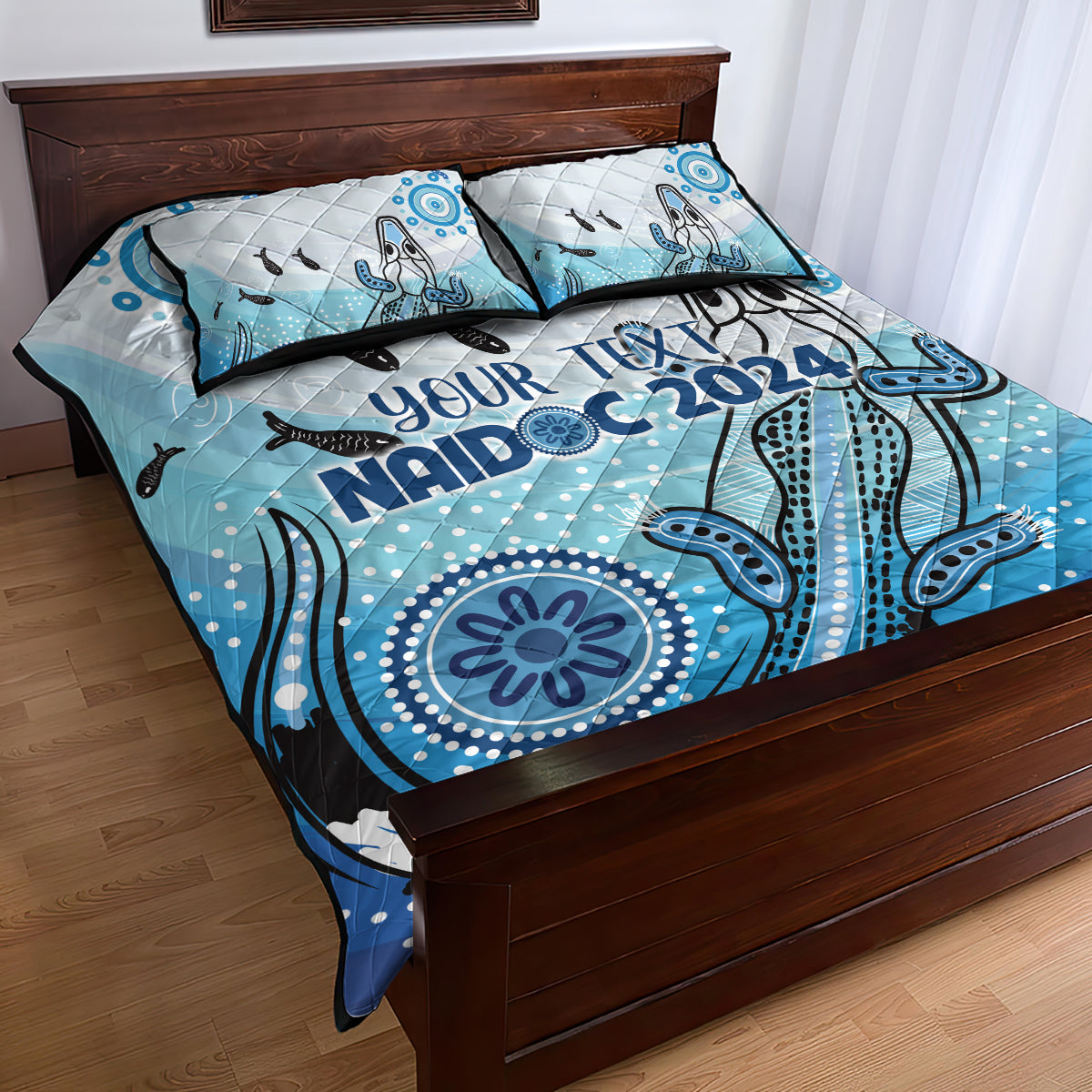 Personalised Keep the Fire Burning NAIDOC 2024 Quilt Bed Set Aboriginal Dot with Crocodile