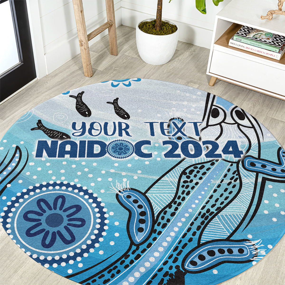Personalised Keep the Fire Burning NAIDOC 2024 Round Carpet Aboriginal Dot with Crocodile