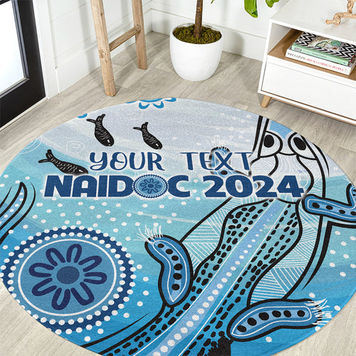 Personalised Keep the Fire Burning NAIDOC 2024 Round Carpet Aboriginal Dot with Crocodile
