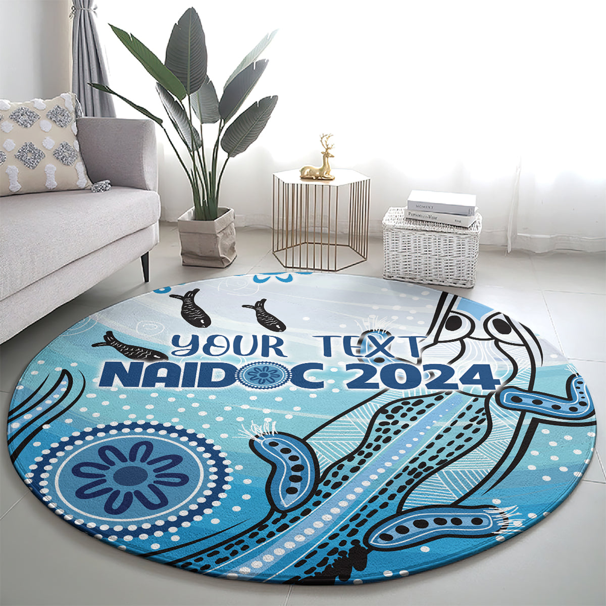Personalised Keep the Fire Burning NAIDOC 2024 Round Carpet Aboriginal Dot with Crocodile