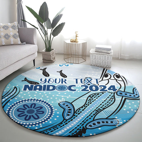 Personalised Keep the Fire Burning NAIDOC 2024 Round Carpet Aboriginal Dot with Crocodile
