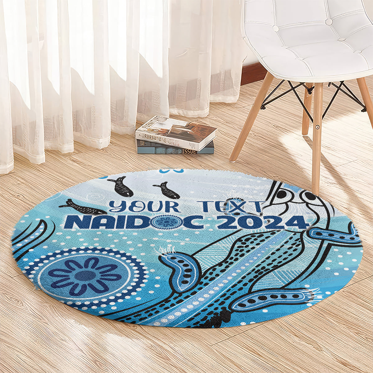 Personalised Keep the Fire Burning NAIDOC 2024 Round Carpet Aboriginal Dot with Crocodile