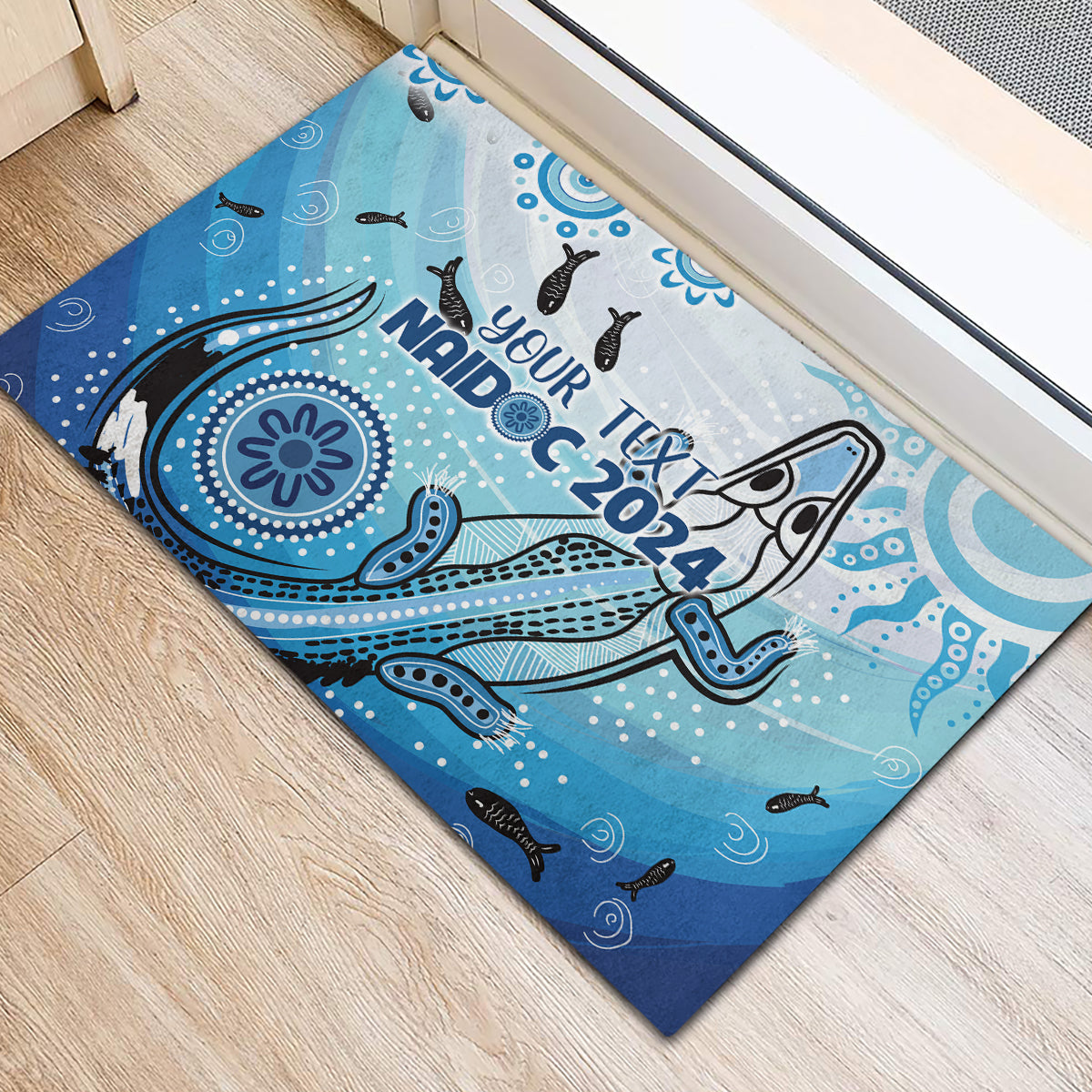 Personalised Keep the Fire Burning NAIDOC 2024 Rubber Doormat Aboriginal Dot with Crocodile