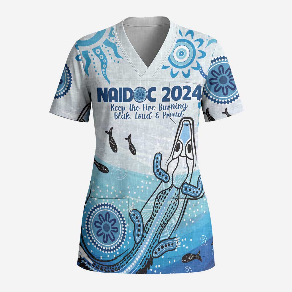 Personalised Keep the Fire Burning NAIDOC 2024 Scrub Top Aboriginal Dot with Crocodile - Aussie Hoodie