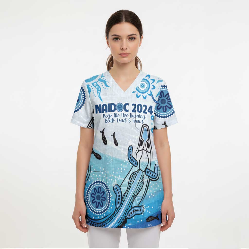 Personalised Keep the Fire Burning NAIDOC 2024 Scrub Top Aboriginal Dot with Crocodile - Aussie Hoodie