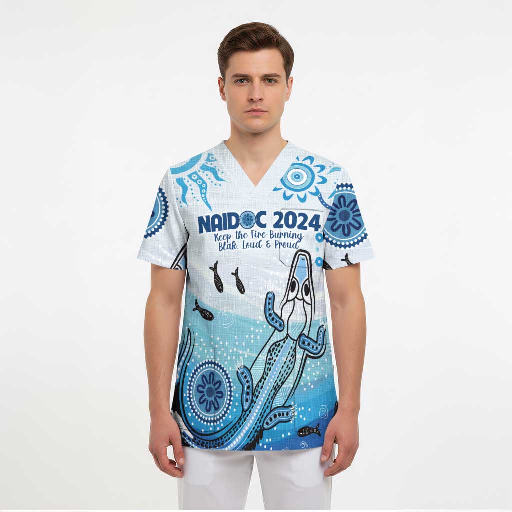 Personalised Keep the Fire Burning NAIDOC 2024 Scrub Top Aboriginal Dot with Crocodile - Aussie Hoodie