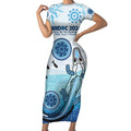 Personalised Keep the Fire Burning NAIDOC 2024 Short Sleeve Bodycon Dress Aboriginal Dot with Crocodile