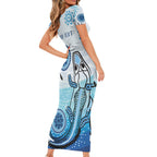 Personalised Keep the Fire Burning NAIDOC 2024 Short Sleeve Bodycon Dress Aboriginal Dot with Crocodile