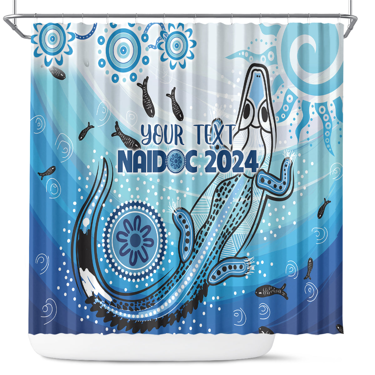 Personalised Keep the Fire Burning NAIDOC 2024 Shower Curtain Aboriginal Dot with Crocodile