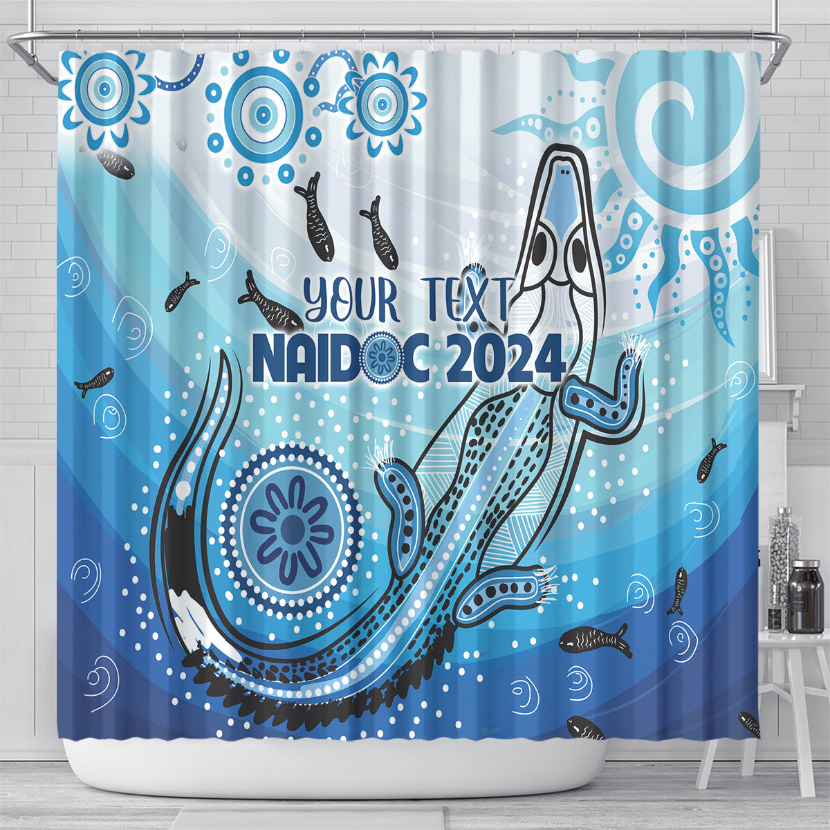 Personalised Keep the Fire Burning NAIDOC 2024 Shower Curtain Aboriginal Dot with Crocodile
