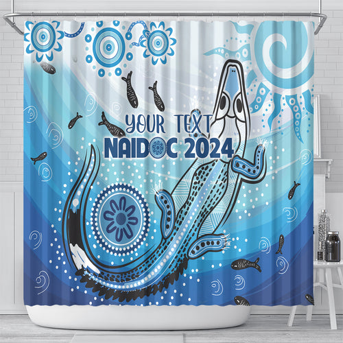 Personalised Keep the Fire Burning NAIDOC 2024 Shower Curtain Aboriginal Dot with Crocodile