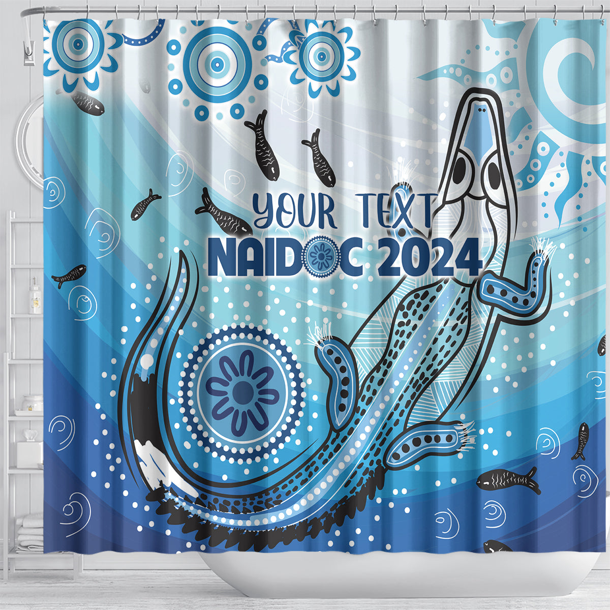 Personalised Keep the Fire Burning NAIDOC 2024 Shower Curtain Aboriginal Dot with Crocodile