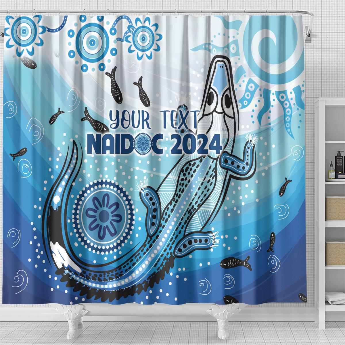 Personalised Keep the Fire Burning NAIDOC 2024 Shower Curtain Aboriginal Dot with Crocodile