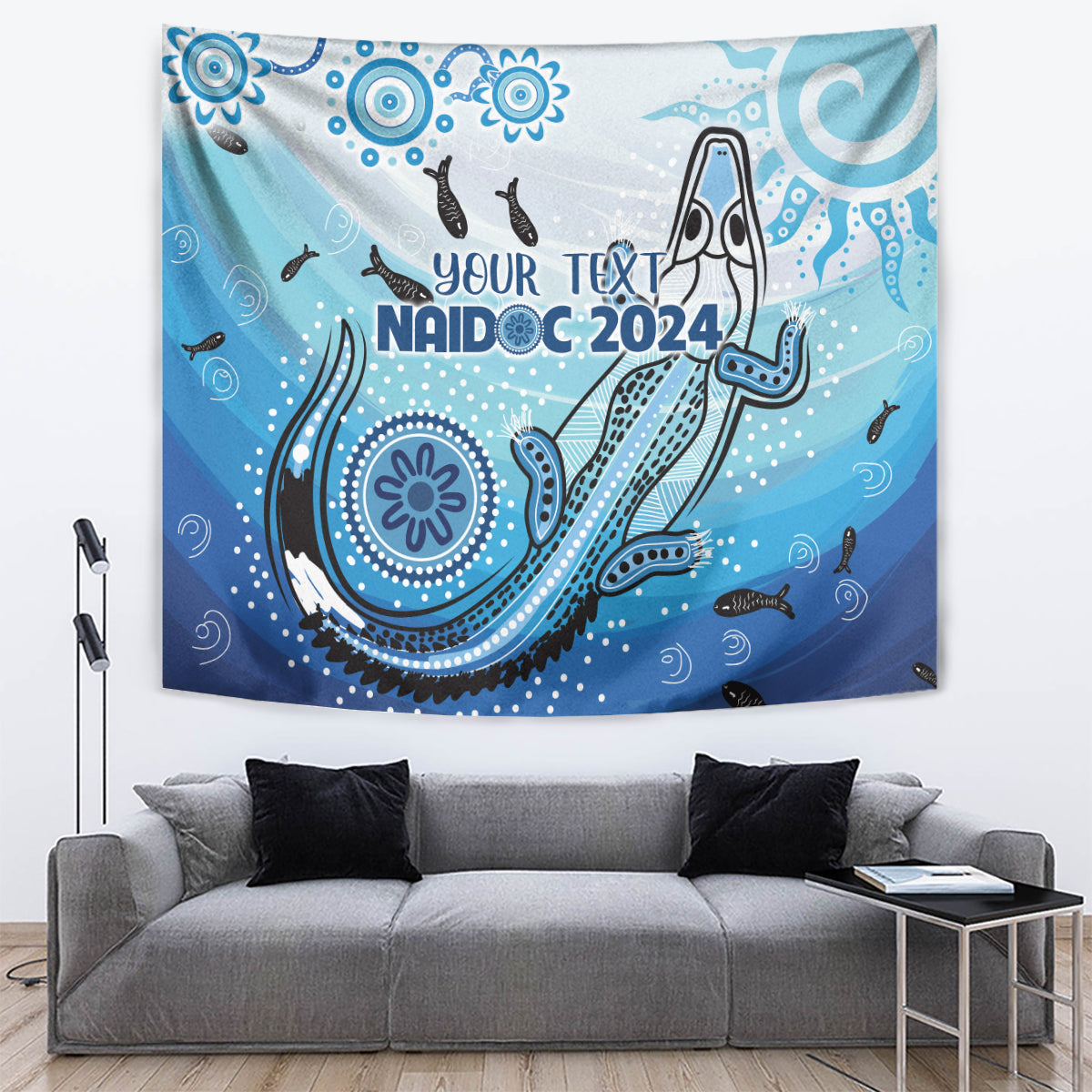 Personalised Keep the Fire Burning NAIDOC 2024 Tapestry Aboriginal Dot with Crocodile
