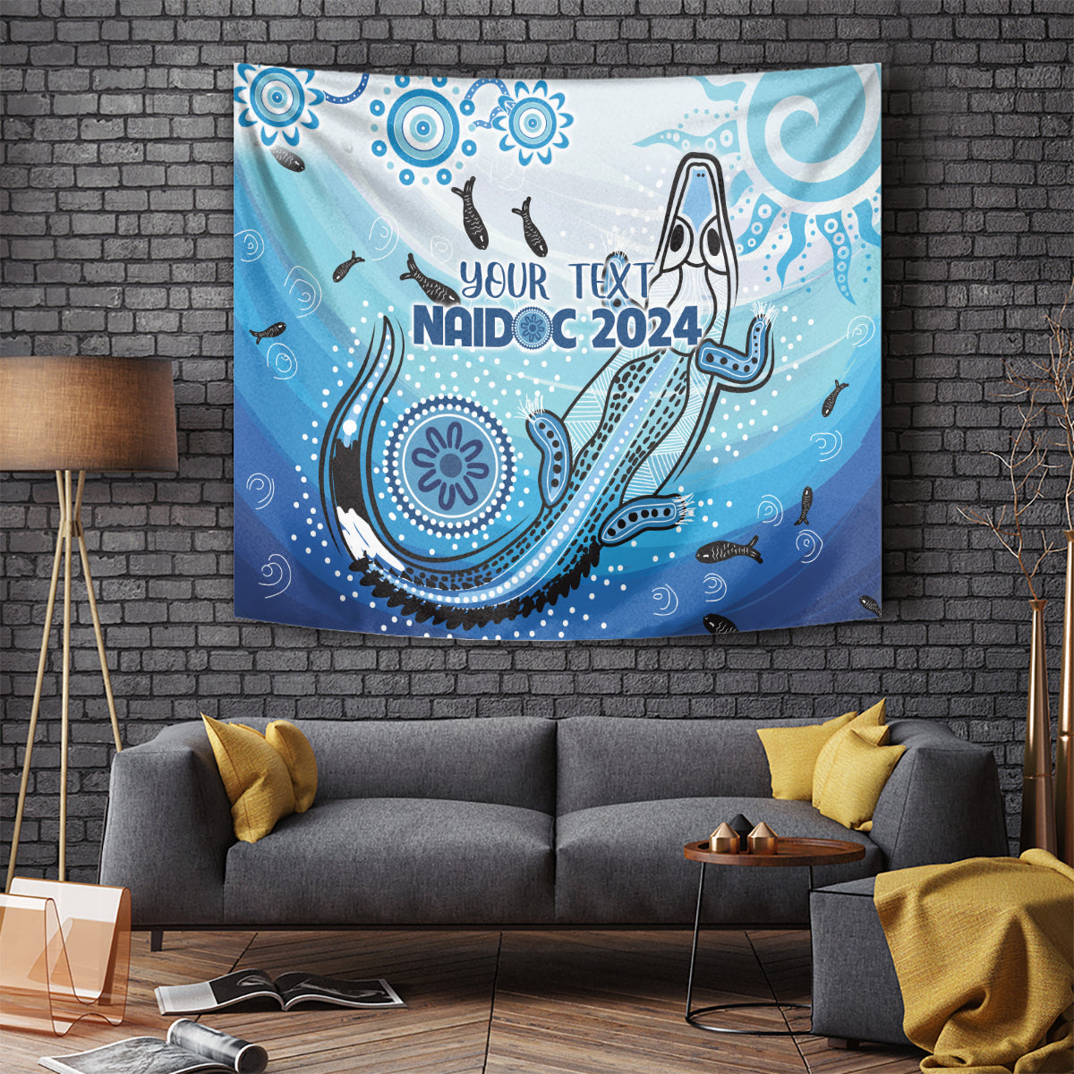 Personalised Keep the Fire Burning NAIDOC 2024 Tapestry Aboriginal Dot with Crocodile