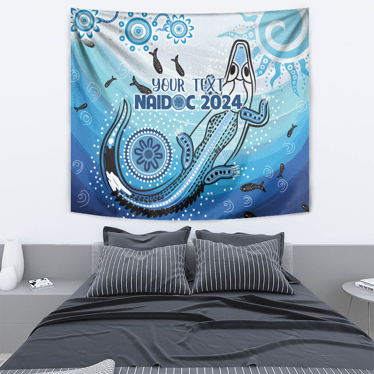 Personalised Keep the Fire Burning NAIDOC 2024 Tapestry Aboriginal Dot with Crocodile