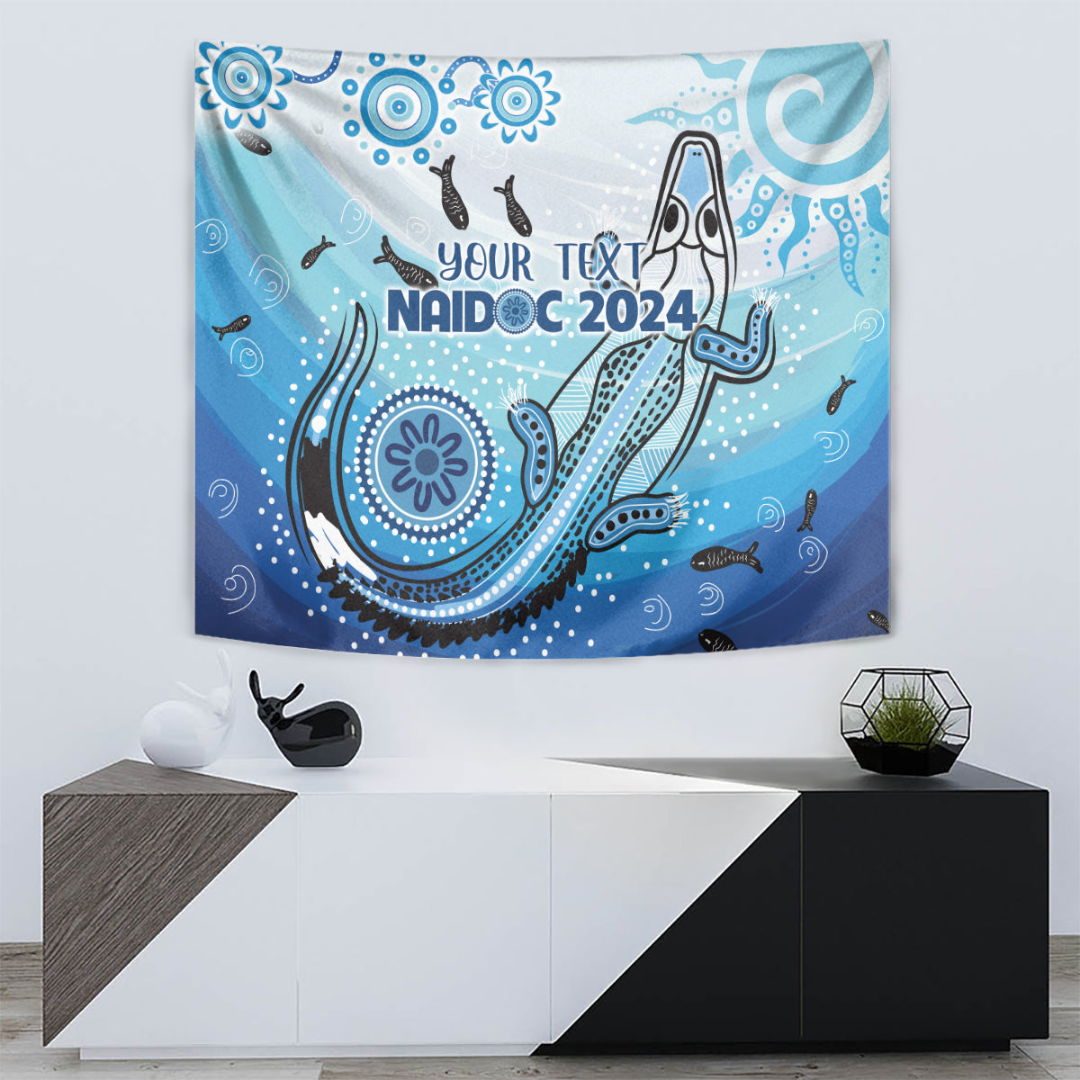 Personalised Keep the Fire Burning NAIDOC 2024 Tapestry Aboriginal Dot with Crocodile