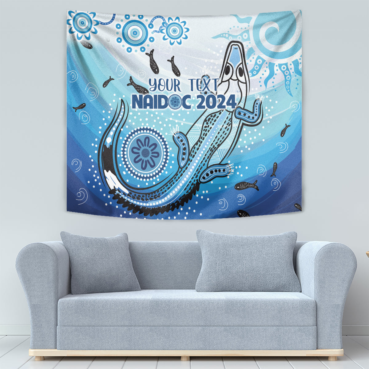 Personalised Keep the Fire Burning NAIDOC 2024 Tapestry Aboriginal Dot with Crocodile