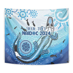 Personalised Keep the Fire Burning NAIDOC 2024 Tapestry Aboriginal Dot with Crocodile