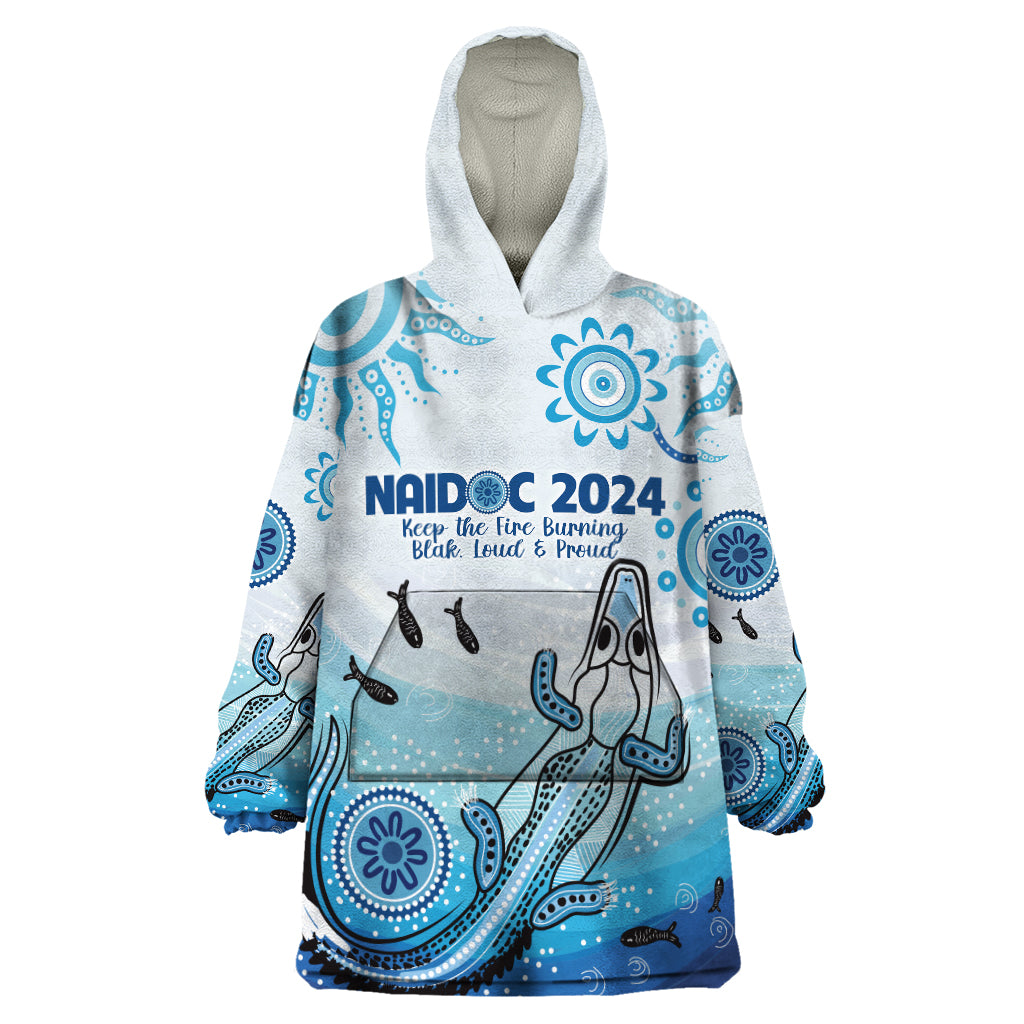 Personalised Keep the Fire Burning NAIDOC 2024 Wearable Blanket Hoodie Aboriginal Dot with Crocodile