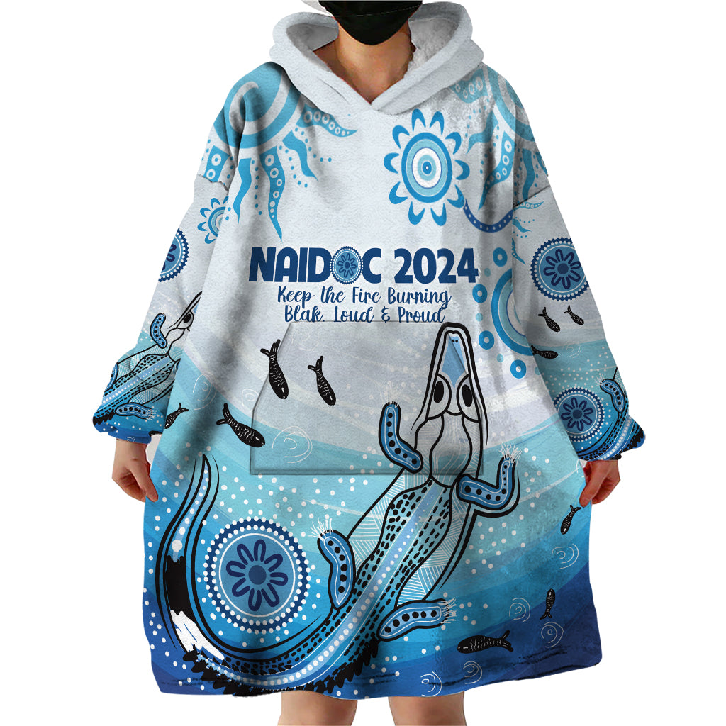 Personalised Keep the Fire Burning NAIDOC 2024 Wearable Blanket Hoodie Aboriginal Dot with Crocodile