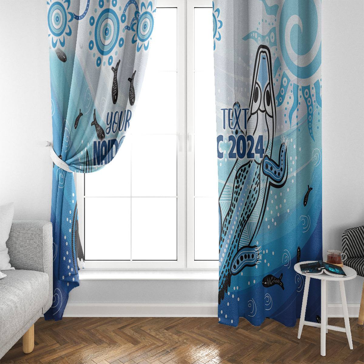 Personalised Keep the Fire Burning NAIDOC 2024 Window Curtain Aboriginal Dot with Crocodile