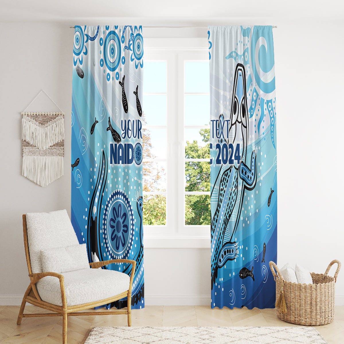 Personalised Keep the Fire Burning NAIDOC 2024 Window Curtain Aboriginal Dot with Crocodile