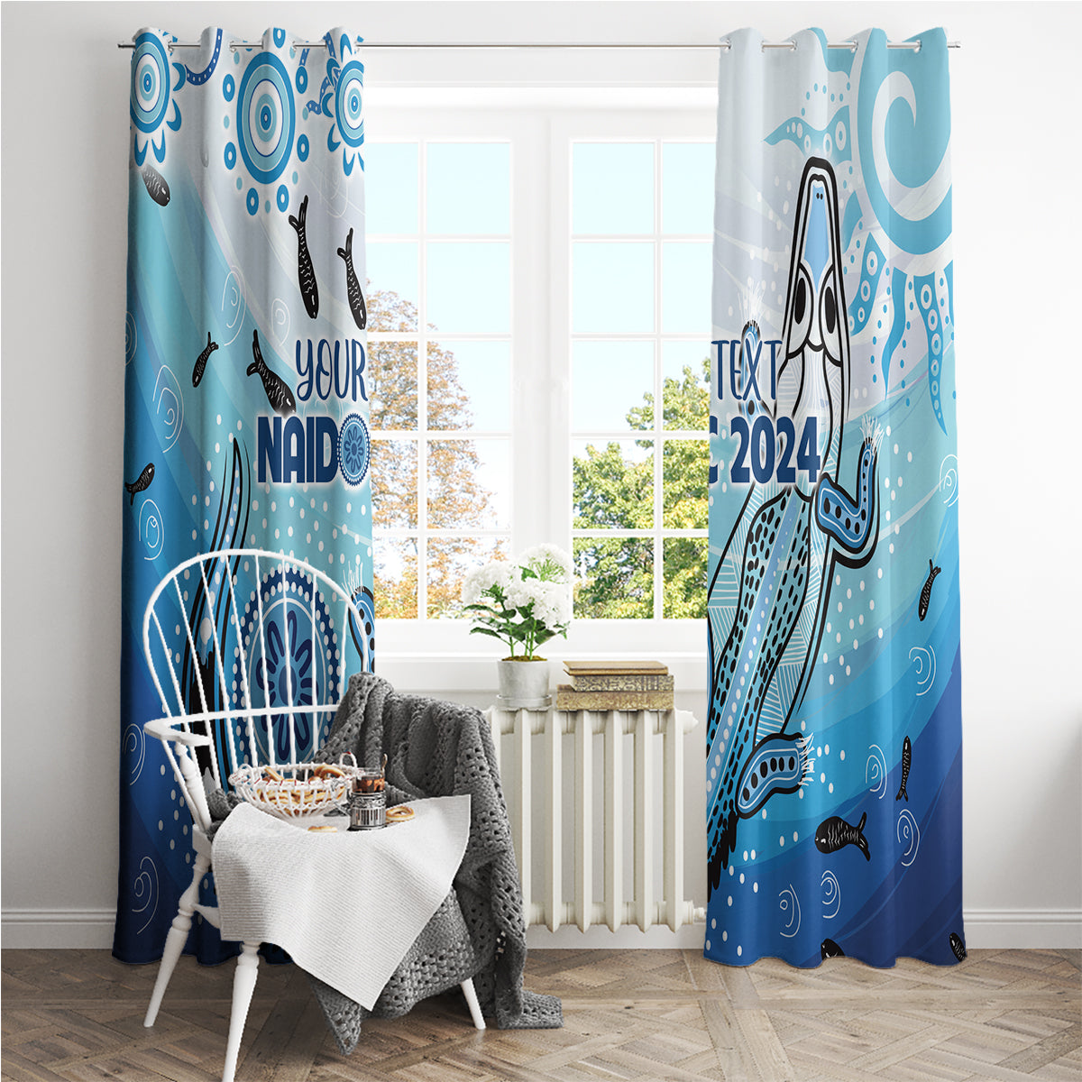 Personalised Keep the Fire Burning NAIDOC 2024 Window Curtain Aboriginal Dot with Crocodile