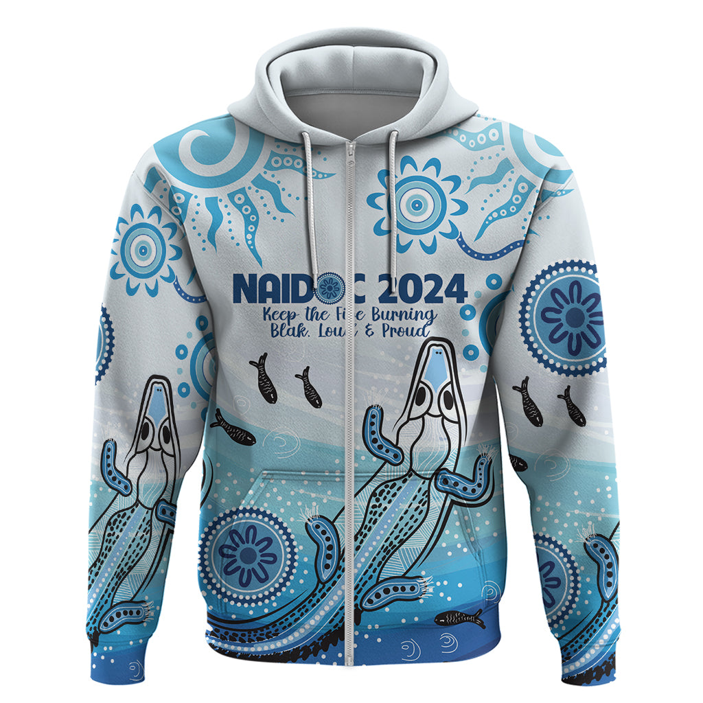 Personalised Keep the Fire Burning NAIDOC 2024 Zip Hoodie Aboriginal Dot with Crocodile