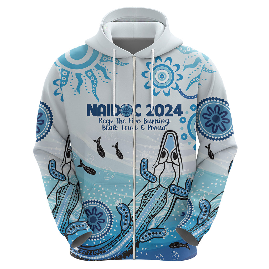 Personalised Keep the Fire Burning NAIDOC 2024 Zip Hoodie Aboriginal Dot with Crocodile