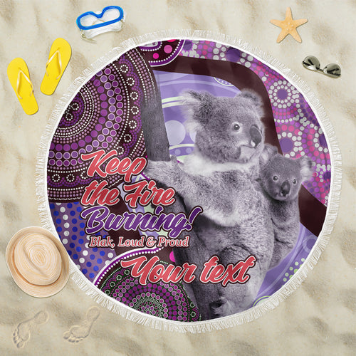 Personalised Australia Koala NAIDOC 2024 Beach Blanket Keep the Fire Burning