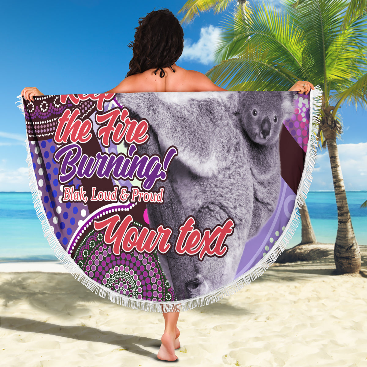 Personalised Australia Koala NAIDOC 2024 Beach Blanket Keep the Fire Burning