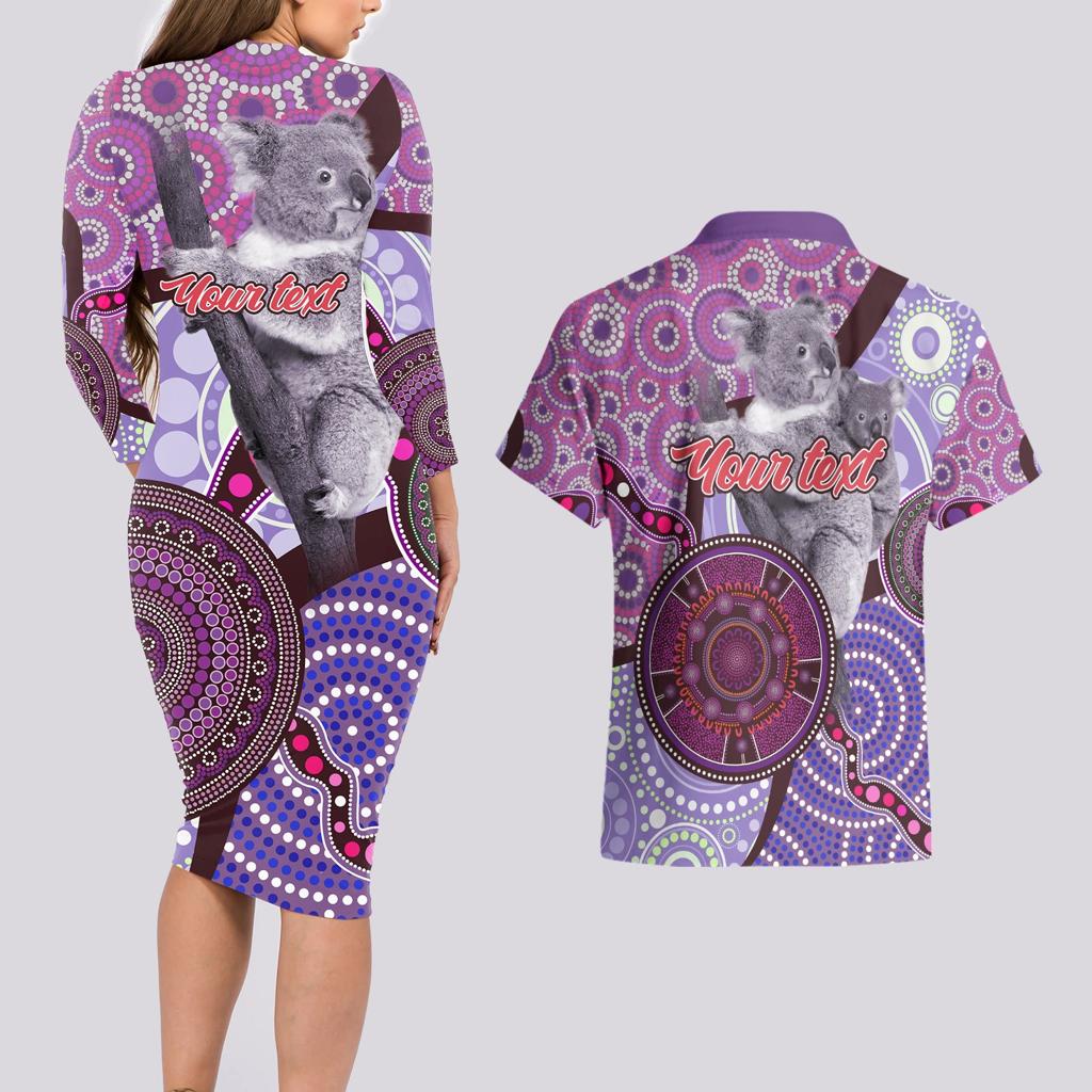 Personalised Australia Koala NAIDOC 2024 Couples Matching Long Sleeve Bodycon Dress and Hawaiian Shirt Keep the Fire Burning