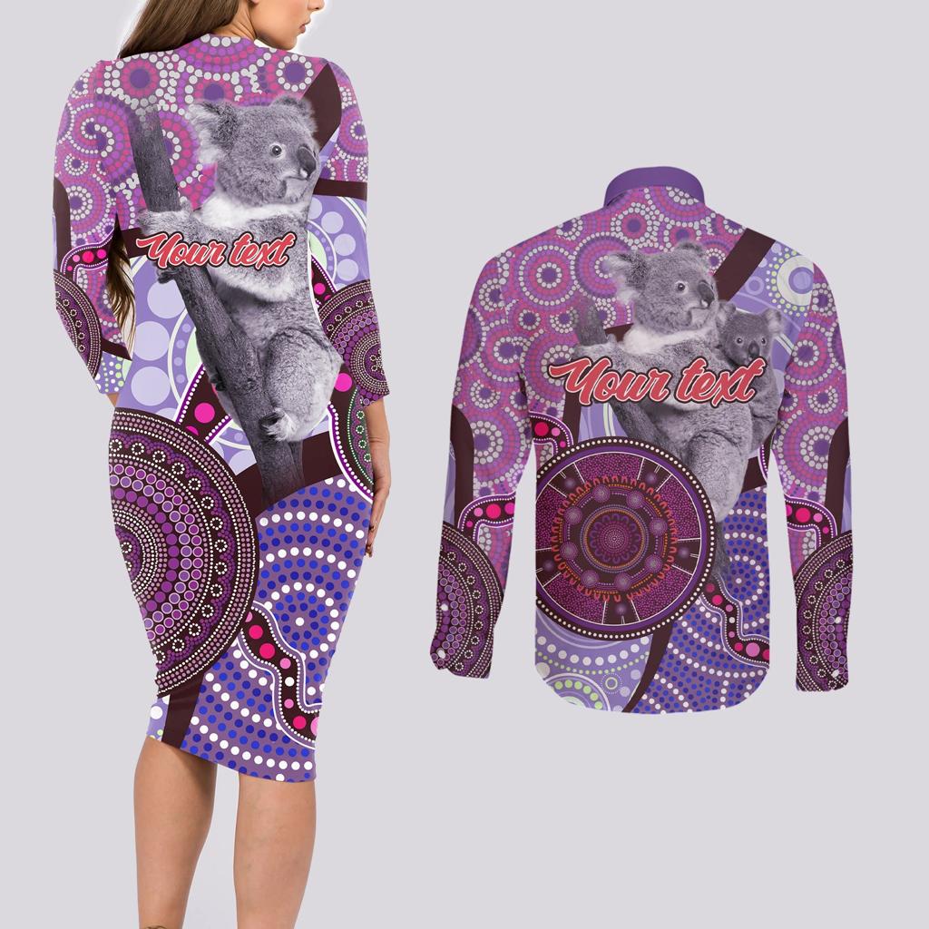 Personalised Australia Koala NAIDOC 2024 Couples Matching Long Sleeve Bodycon Dress and Long Sleeve Button Shirt Keep the Fire Burning