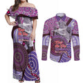 Personalised Australia Koala NAIDOC 2024 Couples Matching Off Shoulder Maxi Dress and Long Sleeve Button Shirt Keep the Fire Burning