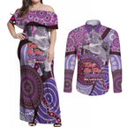 Personalised Australia Koala NAIDOC 2024 Couples Matching Off Shoulder Maxi Dress and Long Sleeve Button Shirt Keep the Fire Burning